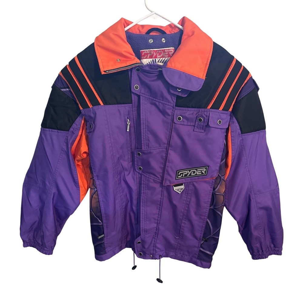 Vtg Spyder Ski  Snowboard Jacket  Purple Orange Colorblock Spiderweb 90s Men's
